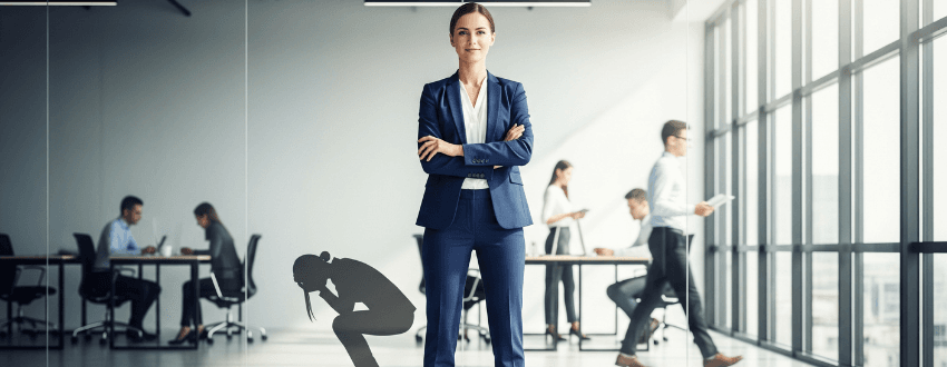 Professiona-woman-overcoming-impostor-syndrome-at-work %22High-achieving woman overcoming imposter syndrome in workplace%22